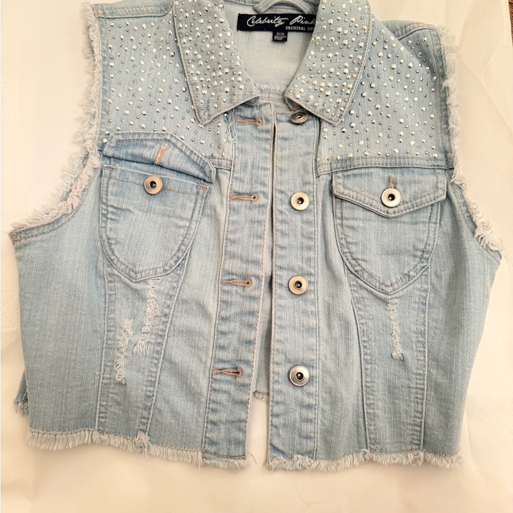 Celebrity Pink Light Blue Studded Vest For Girls